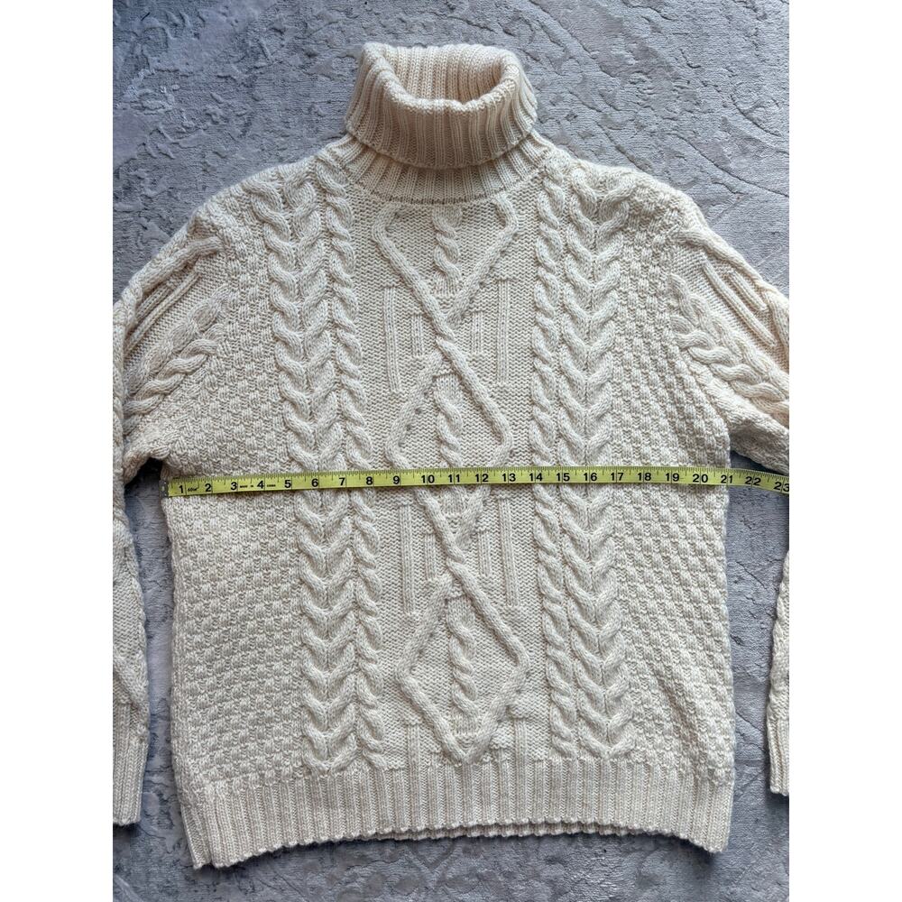Aran Crafts Women's Merino Wool Cable Knit Turtleneck Sweater Fisherman Cream L - Picture 3 of 6